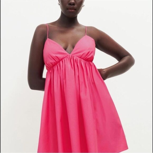 Reformation Amara Mini Cotton Dress Flambe Pink Large NEW $180 - Picture 5 of 6